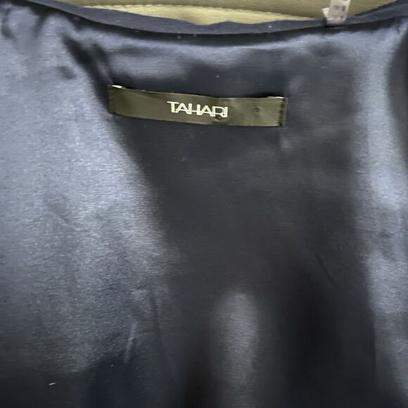 TAHARI blue asymmetrical full-zip jacket side zip pockets notch lapel Small - Picture 9 of 10